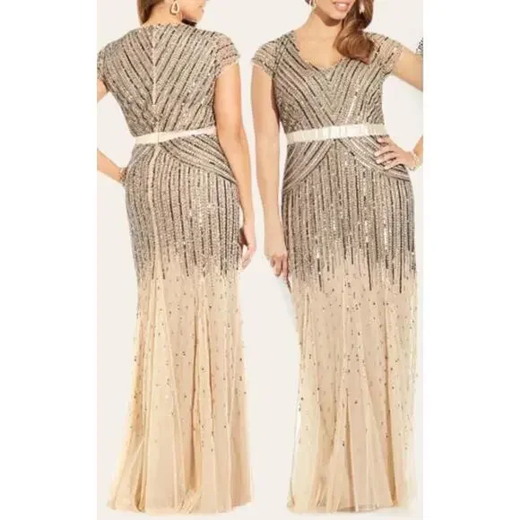 ADRIANNA PAPELL DRESS GOWN MOTHER OF THE BRIDE EVENING FORMAL WEDDING GUEST - Picture 3 of 16